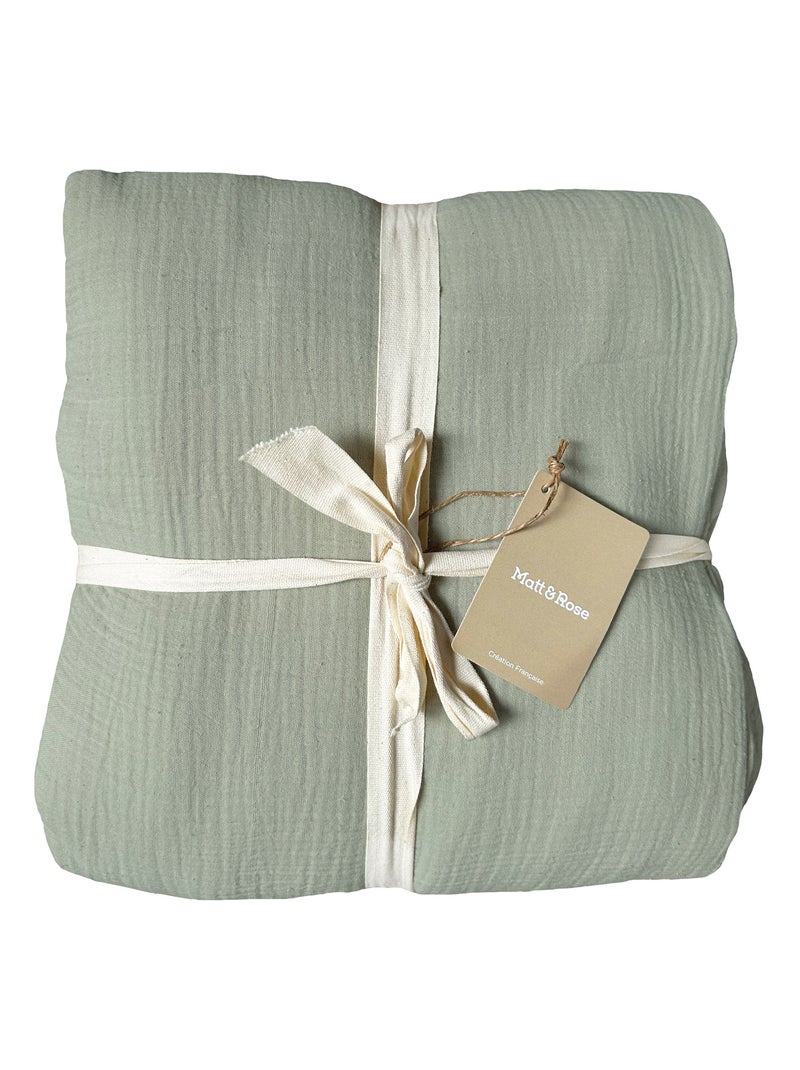 Housse de couette unie en coton, GAZE DE COTON Vert kaki clair - Kiabi