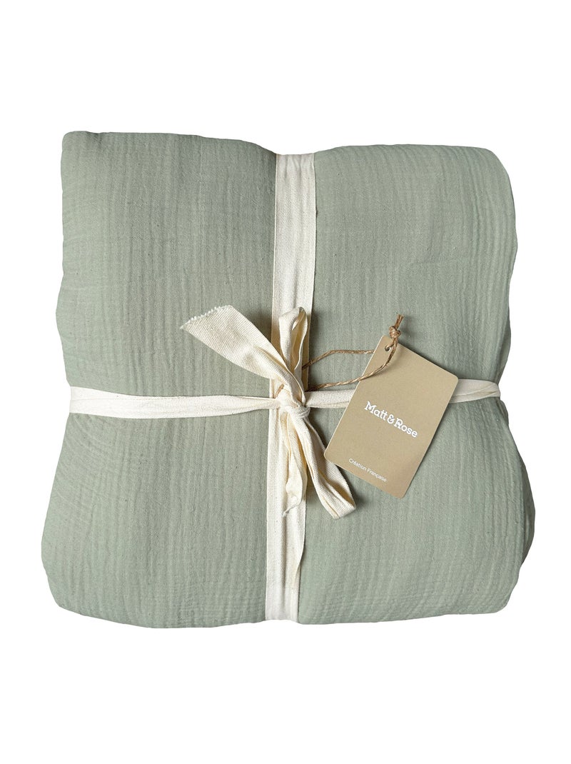 Housse de couette unie en coton, GAZE DE COTON Vert kaki clair - Kiabi