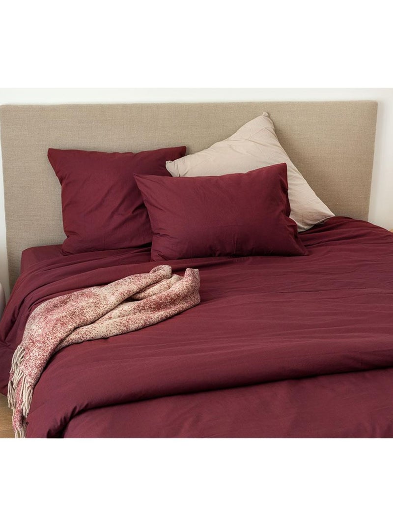 Housse de couette unie en coton Lavé Rouge cerise - Kiabi
