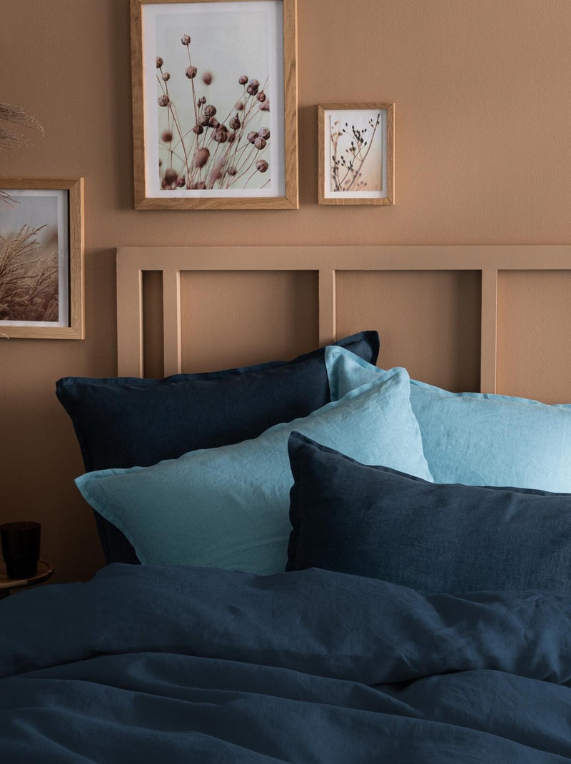 Housse de couette unie en lin, LIN LAVÉ Bleu marine - Kiabi