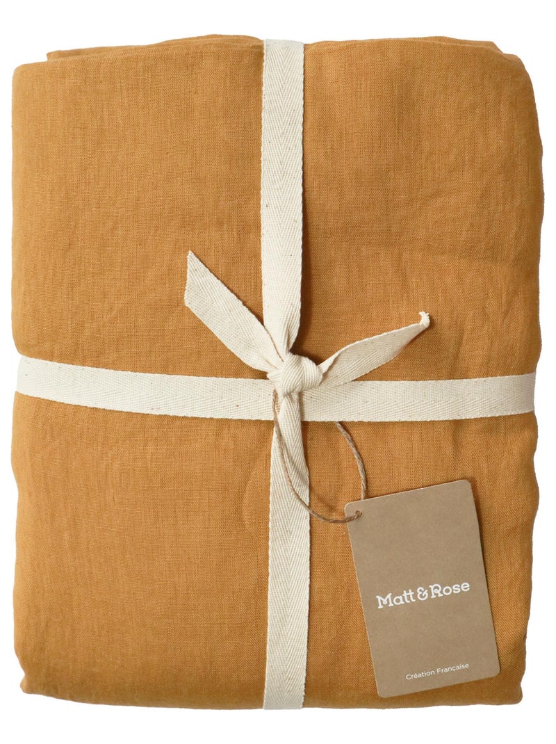 Housse de couette unie en lin, LIN LAVÉ Marron caramel - Kiabi
