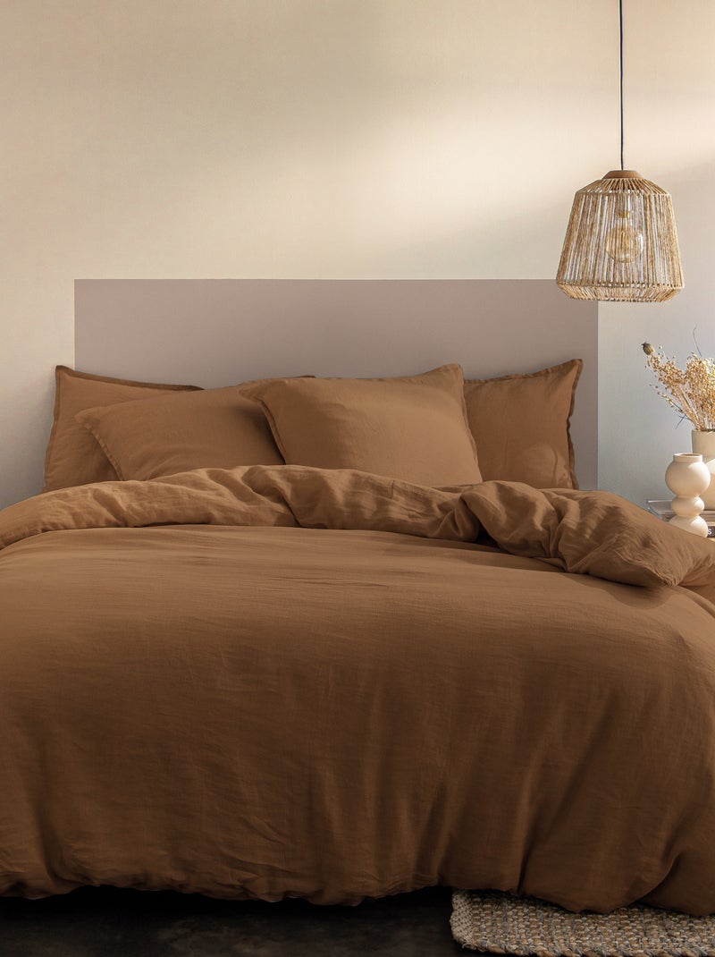 Housse de couette unie en lin, PASSION LIN Marron - Kiabi