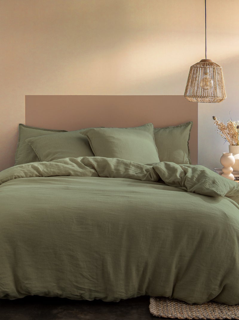 Housse de couette unie en lin, PASSION LIN Vert Sauge - Kiabi