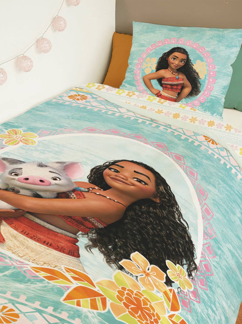 Housse de couette Vaiana et Pua le cochon 140x200 cm - 100% Coton - Bleu Bleu - Kiabi