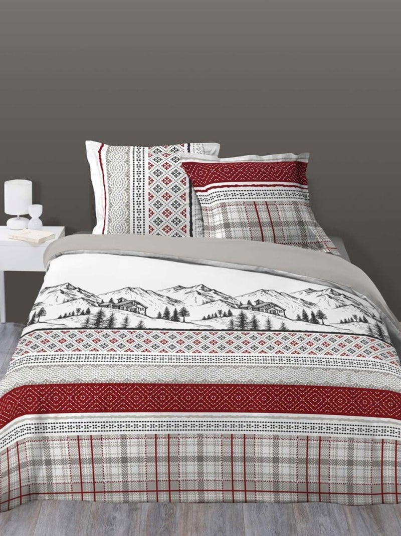 Housse de couette  Vallon + 2 taies coton flanelle Rouge - Kiabi