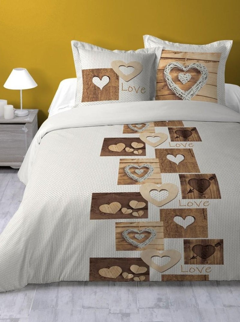 Housse de couette  Wooda naturel + 2 taies coton 57 fils Beige - Kiabi