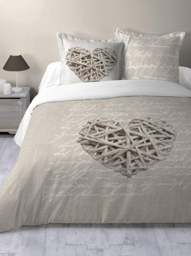Housse de couette  Woodlove lin + 2 taies coton 57 fils Beige - Kiabi