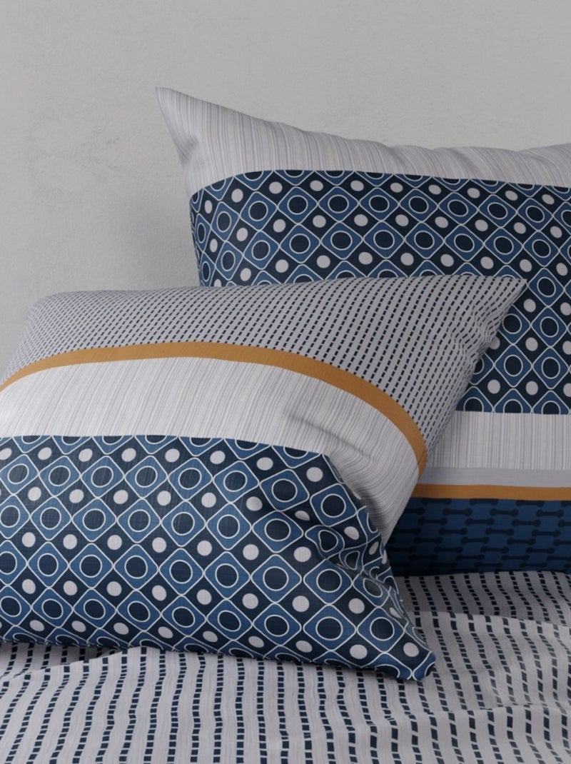Housse de couette ZANTE + 2 taies coton 57 fils Bleu - Kiabi