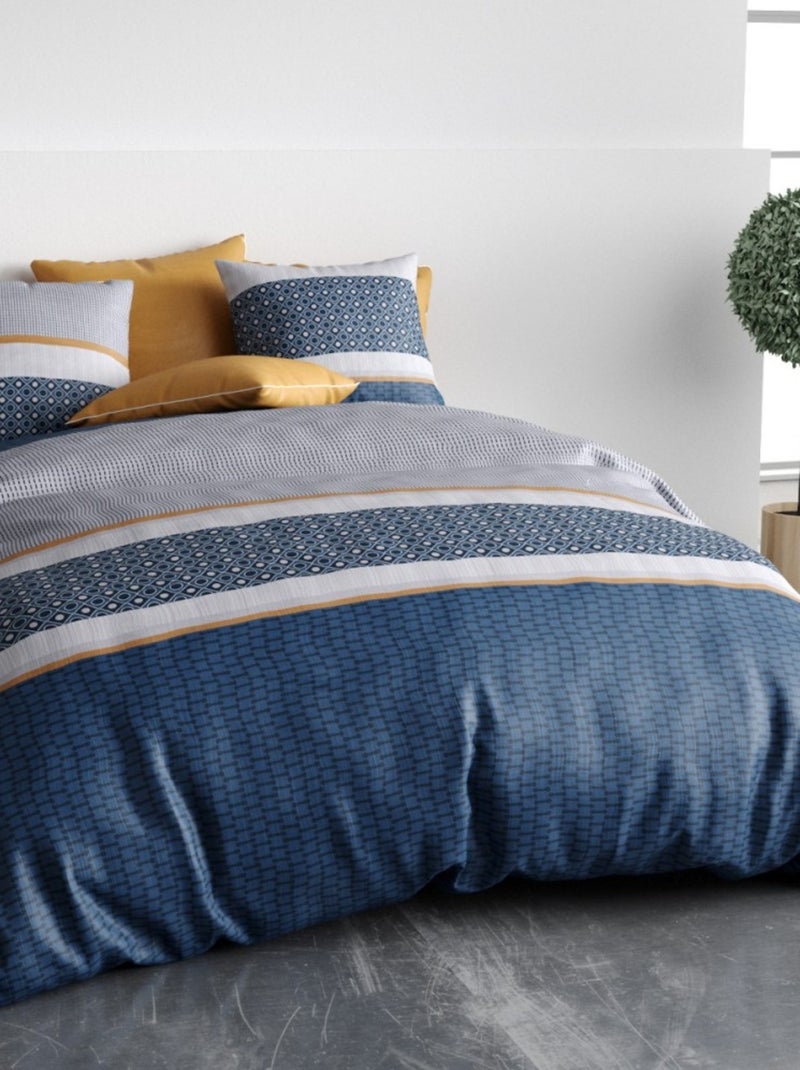 Housse de couette ZANTE + 2 taies coton 57 fils Bleu - Kiabi