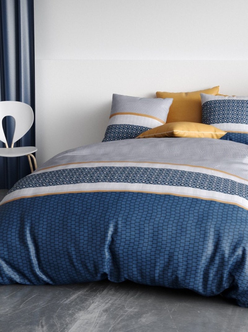 Housse de couette ZANTE + 2 taies coton 57 fils Bleu - Kiabi