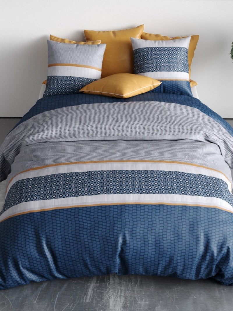 Housse de couette ZANTE + 2 taies coton 57 fils Bleu - Kiabi