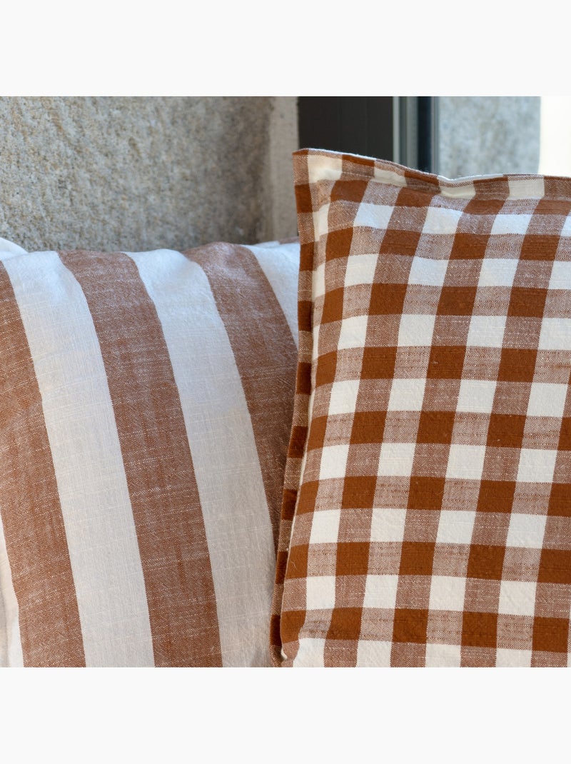 Housse de coussin 100% coton rayures et vichy LOURMARIN Terracotta - Kiabi