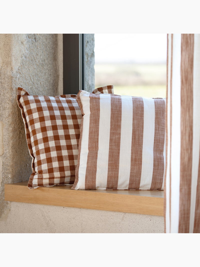 Housse de coussin 100% coton rayures et vichy LOURMARIN Terracotta - Kiabi