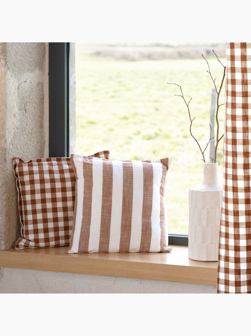 Housse de coussin 100% coton rayures et vichy LOURMARIN Terracotta - Kiabi