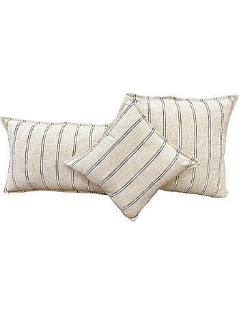 Housse de coussin 100% coton rayures rustiques LOURMARIN
