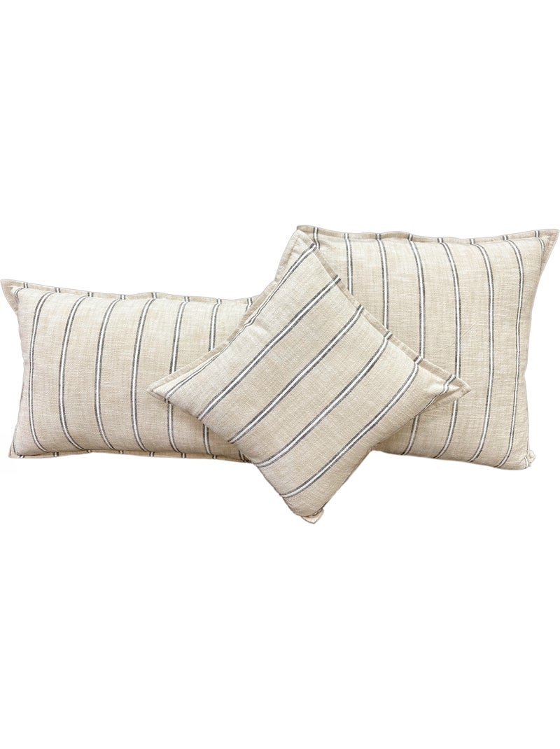 Housse de coussin 100% coton rayures rustiques LOURMARIN Beige - Kiabi