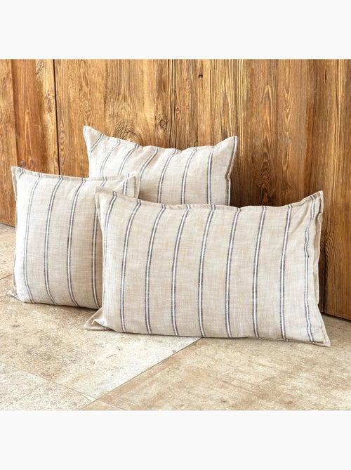 Housse de coussin 100% coton rayures rustiques LOURMARIN - Kiabi