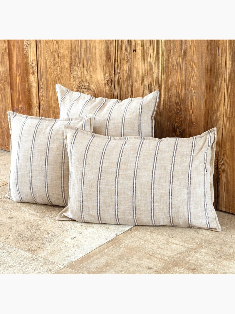 Housse de coussin 100% coton rayures rustiques lourmarin Beige - Kiabi