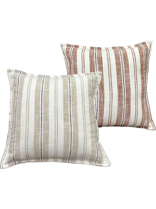 Housse de coussin 100% coton rayures tapissier deux faces LOURMARIN - Kiabi