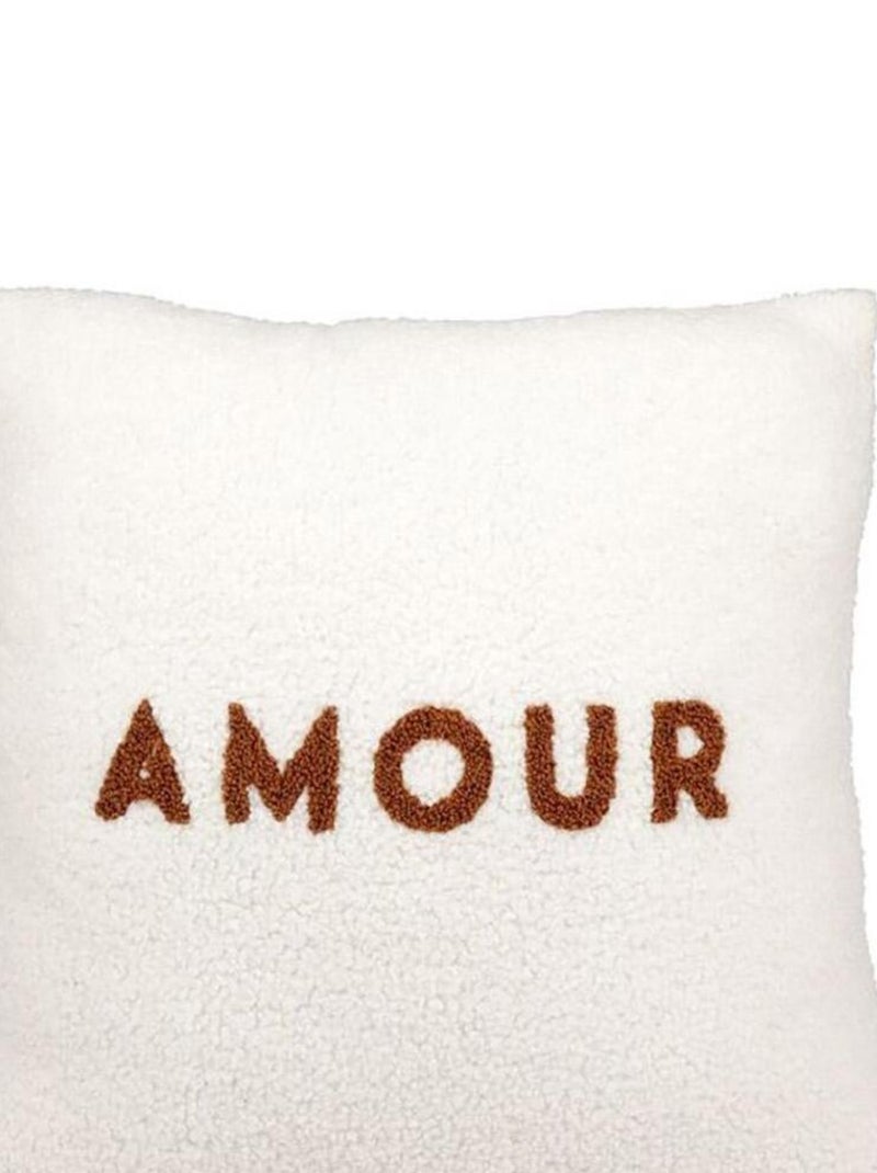 Housse de coussin 40x40 cm bouclette Amour Blanc - Kiabi