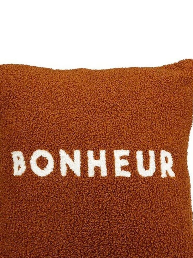 Housse de coussin 40x40 cm bouclette Bonheur Marron - Kiabi