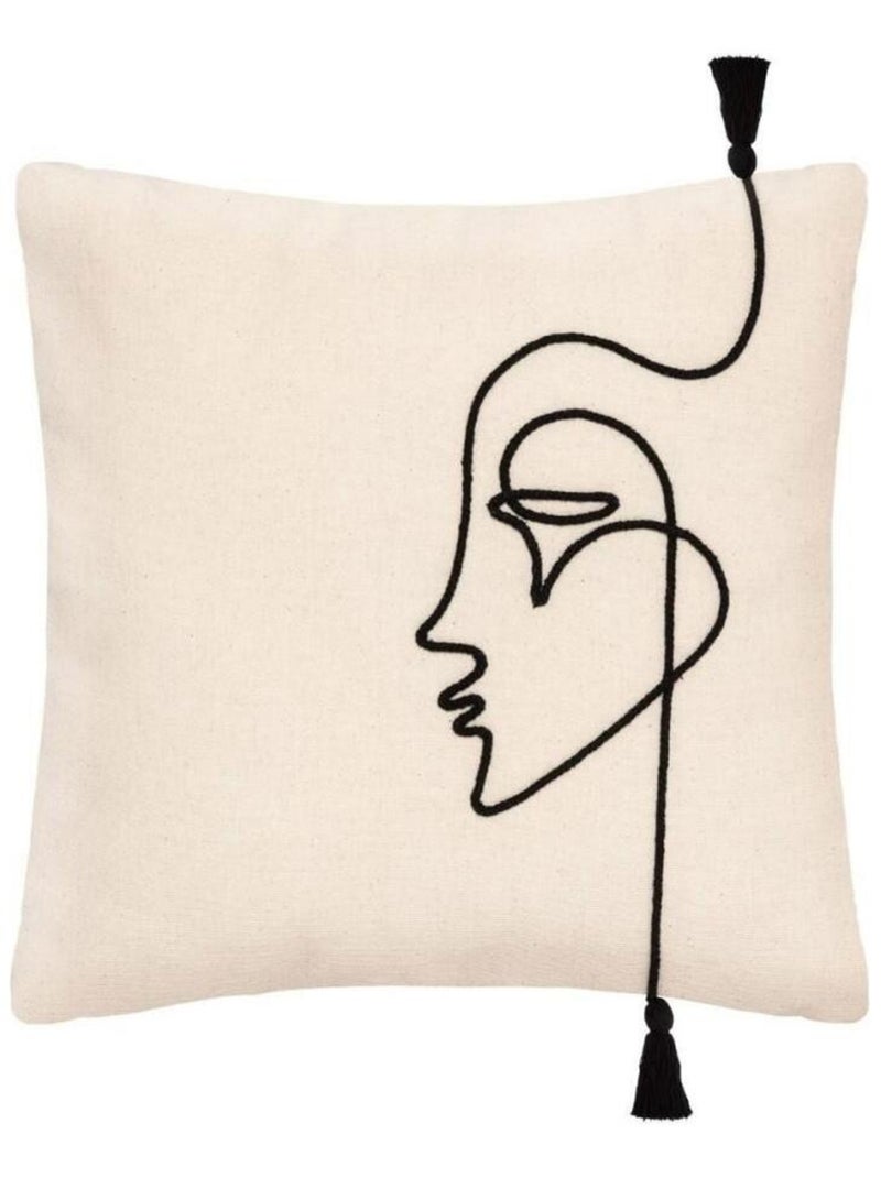 Housse de coussin 40x40 cm Visage corde coton Blanc - Kiabi