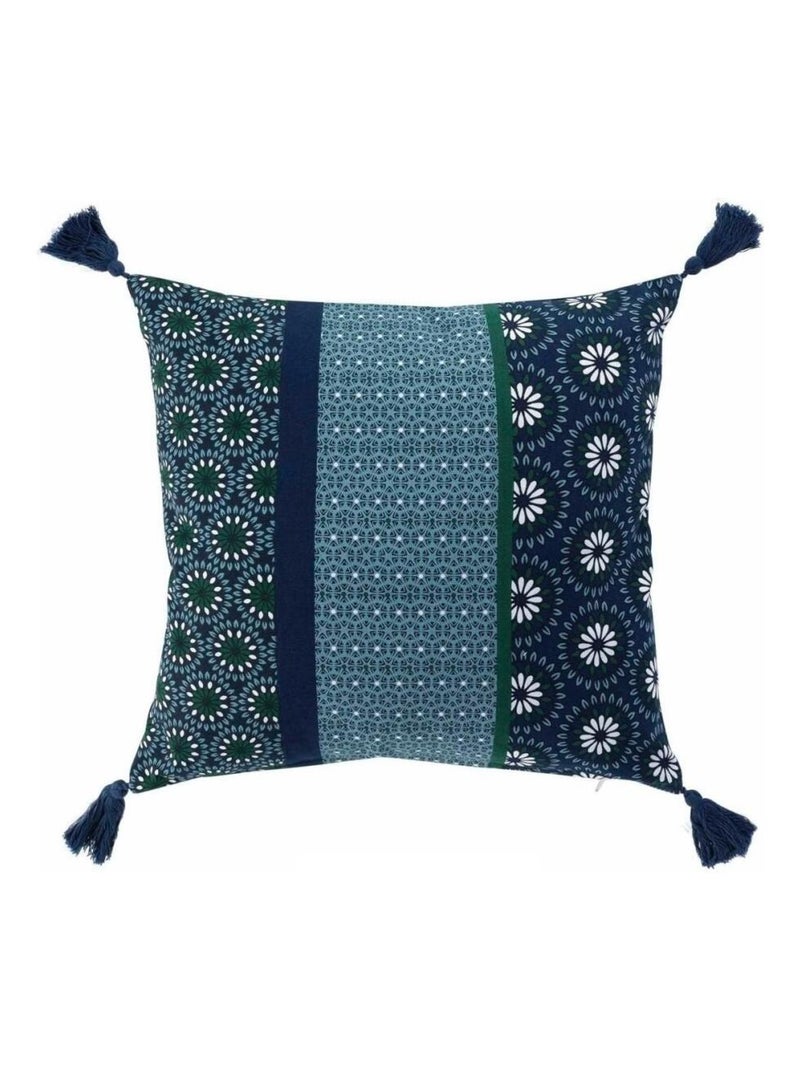 Housse de coussin à pompons Catalaya Bleu 40x40 cm Bleu - Kiabi