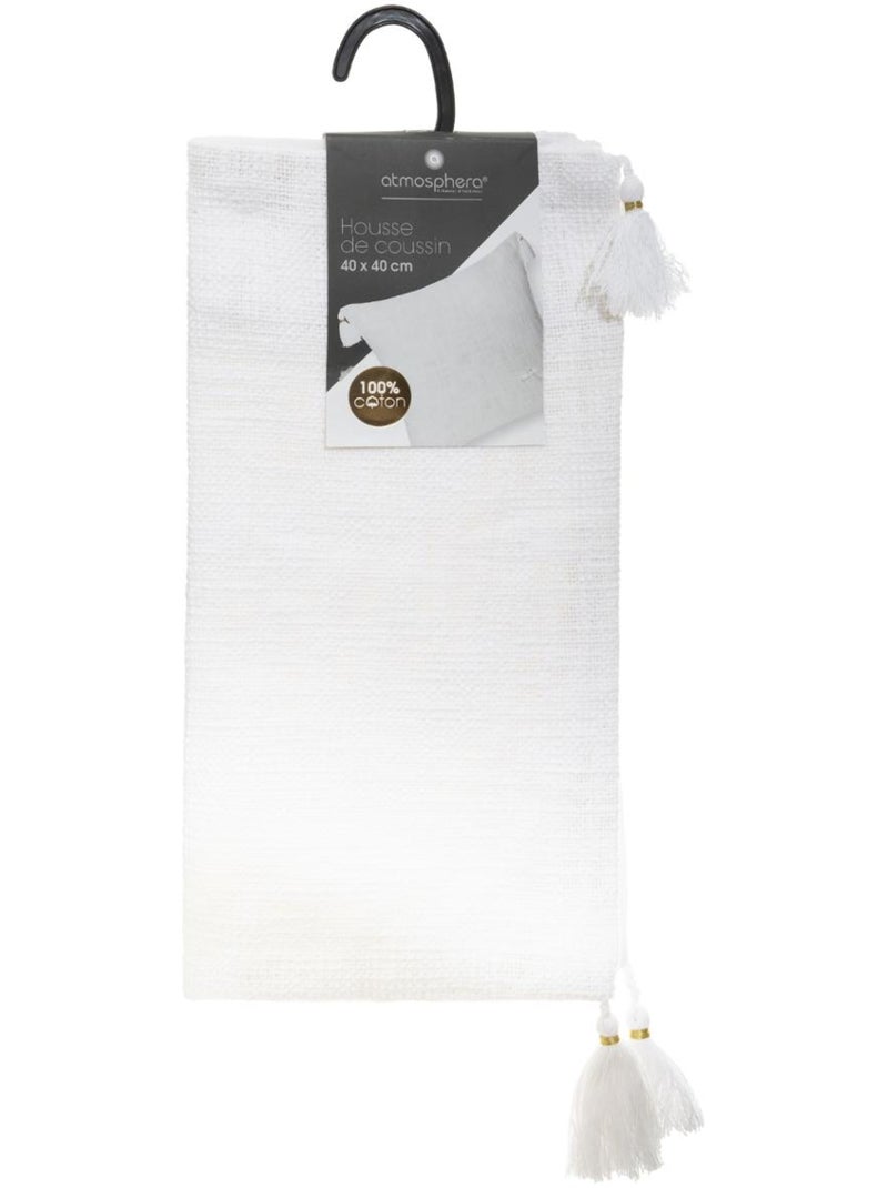 Housse de coussin à pompons SLUB Blanc - Kiabi