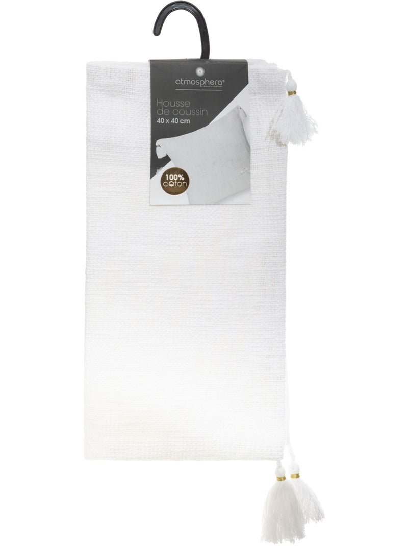 Housse de coussin à pompons SLUB Blanc - Kiabi