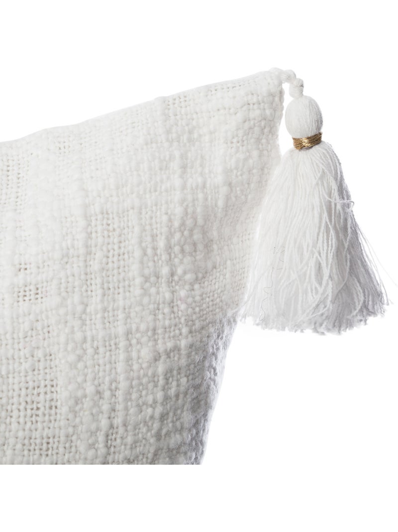 Housse de coussin à pompons SLUB Blanc - Kiabi