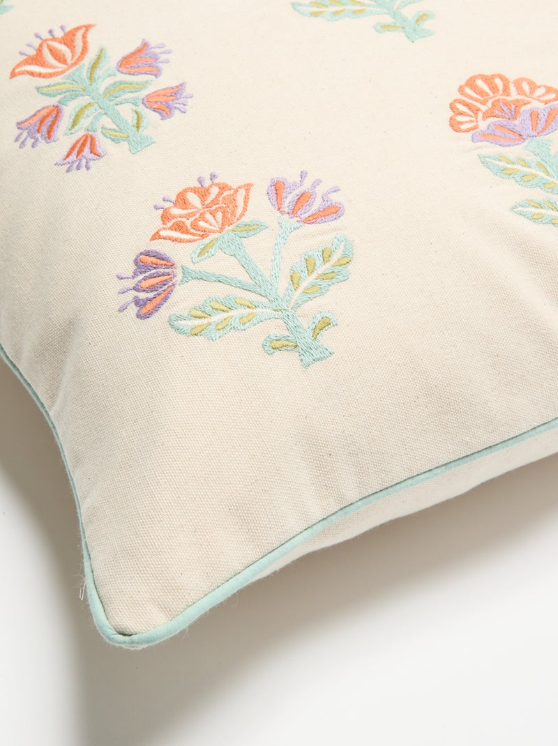 Housse de coussin brodée Beige - Kiabi