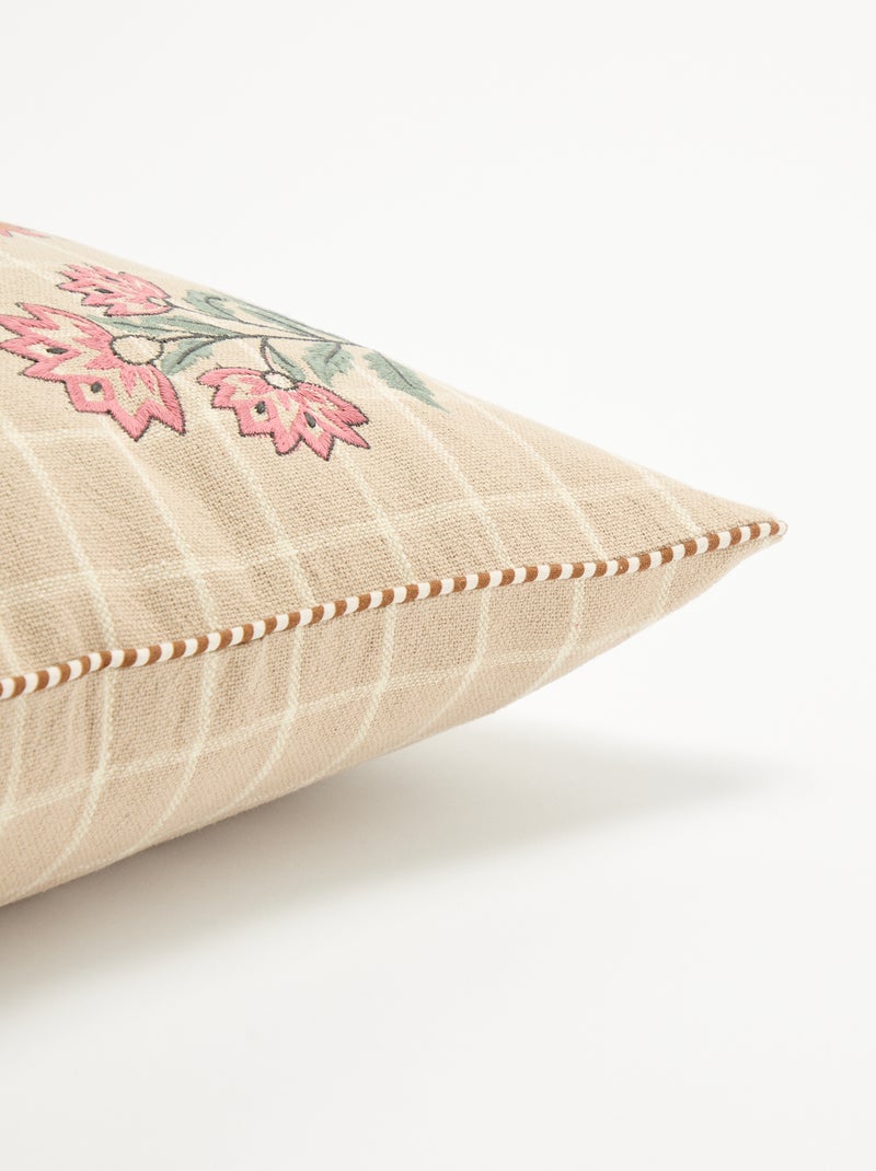 Housse de coussin carré à fleurs brodées Beige - Kiabi