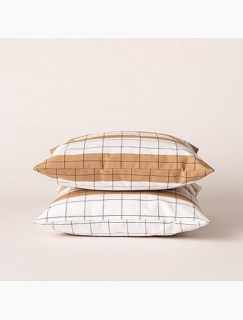 Housse de coussin carrée à rayures avec carreaux en relief - Gamusi.