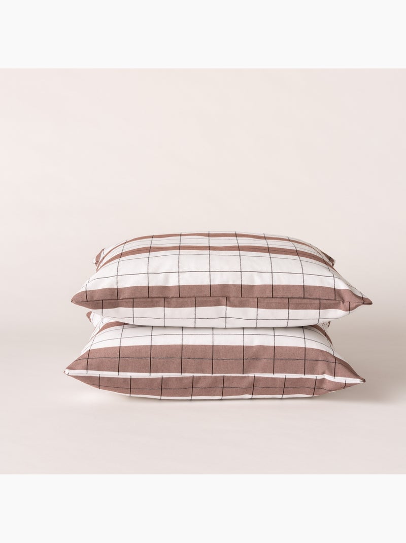 Housse de coussin carrée à rayures avec carreaux en relief - Gamusi. Marron chocolat - Kiabi