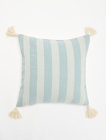 Housse de coussin carrée avec pompons