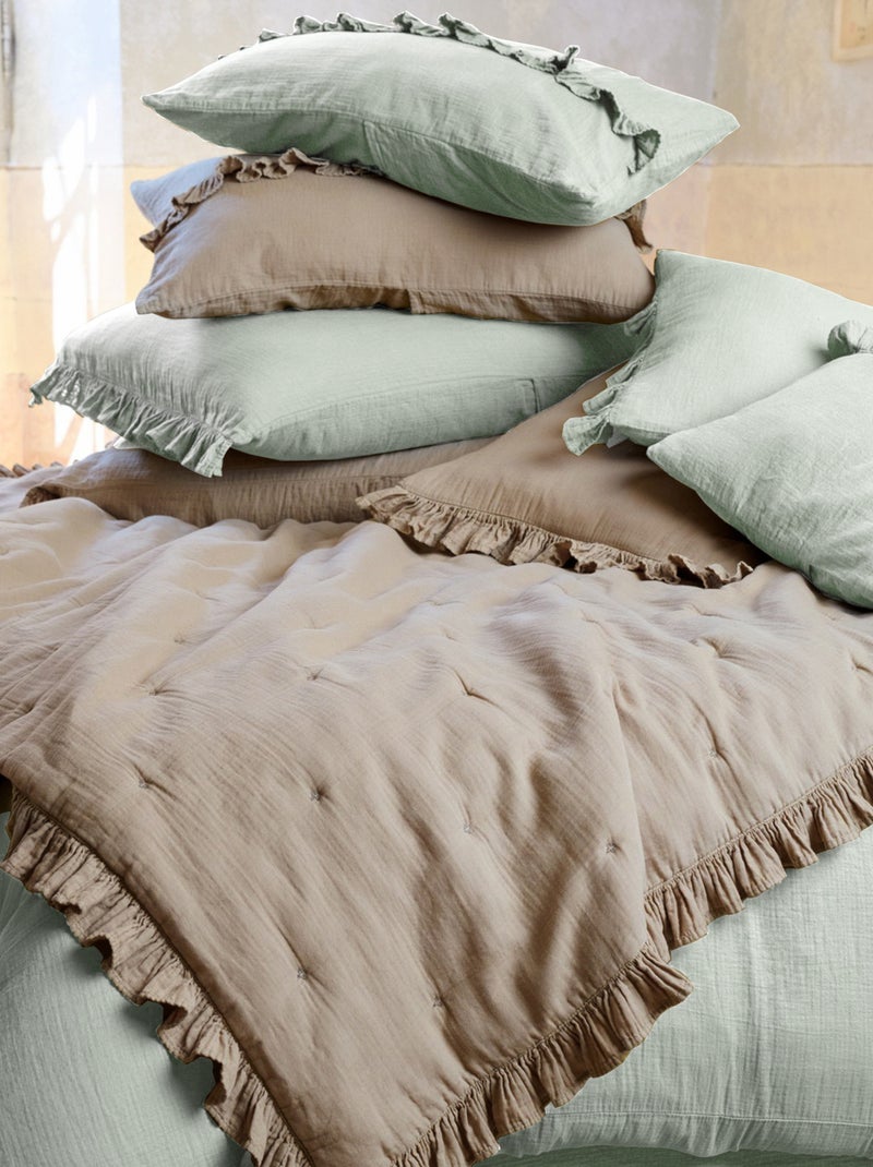 Housse de coussin collection ELZA 2 volants Vert anis - Kiabi