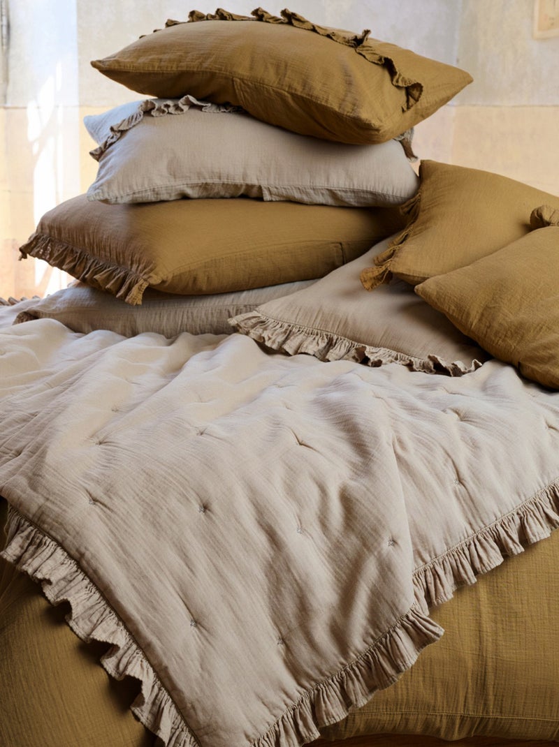 Housse de coussin collection ELZA Volant central Marron foncé - Kiabi