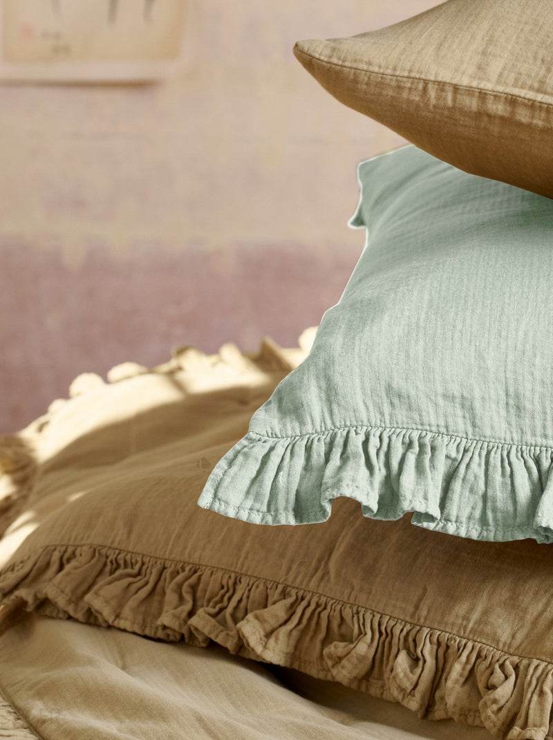 Housse de coussin collection ELZA Volant central Vert anis - Kiabi