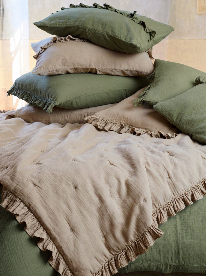 Housse de coussin collection ELZA Volant central Vert bouteille - Kiabi