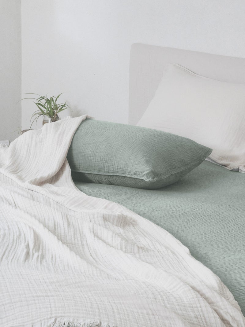 Housse de coussin coton collection PAROS Vert anis - Kiabi