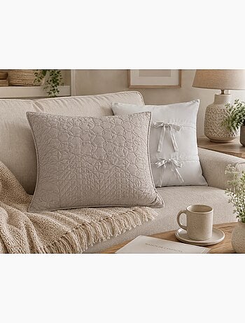 Housse de coussin Cottage 45 cm lin et blanc