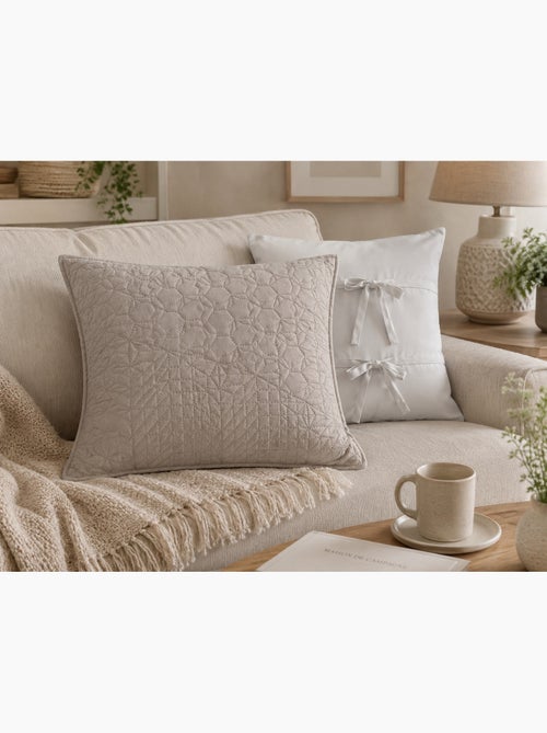 Housse de coussin Cottage 45 cm lin et blanc - Kiabi Housse de coussin Cottage 45 cm lin et blanc - Kiabi