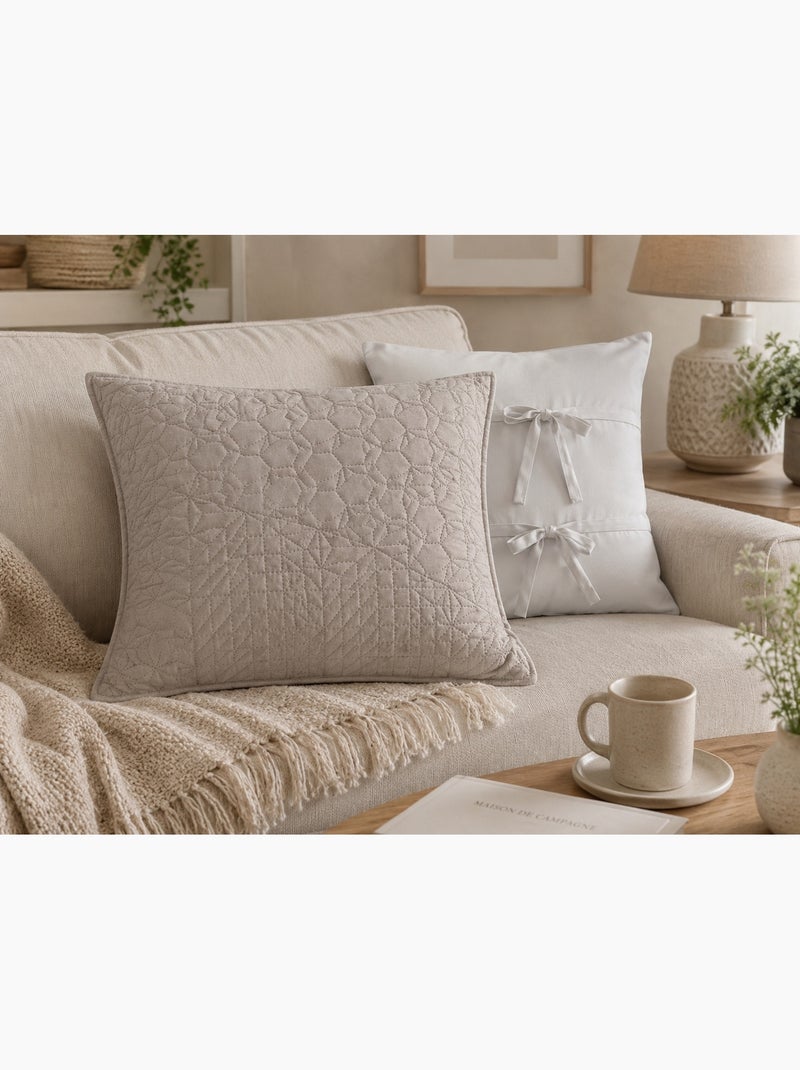 Housse de coussin Cottage 45 cm lin et blanc Marron - Kiabi