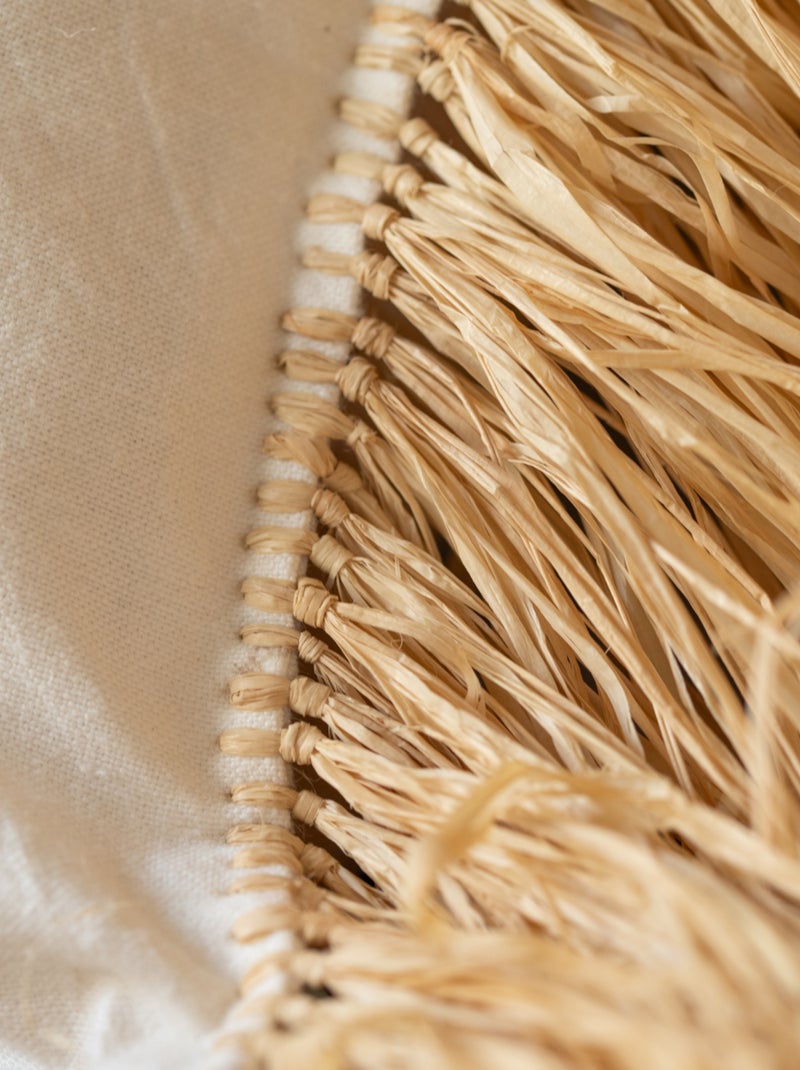 Housse de coussin déco avec franges en raphia Blanc - Kiabi