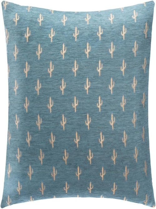 Housse de coussin en chenille motif cactus - 40 x 40 cm - Bleu - Kiabi