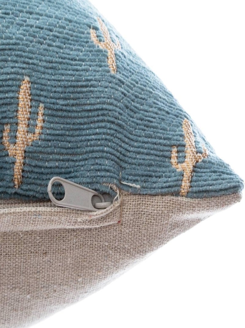 Housse de coussin en chenille motif cactus Bleu - Kiabi