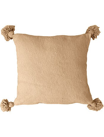 Housse de coussin en laine à pompons