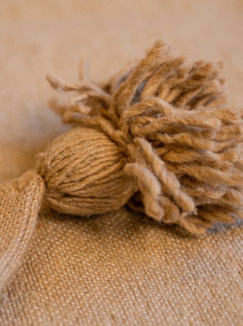 Housse de coussin en laine à pompons Beige - Kiabi