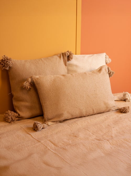 Housse de coussin en laine à pompons - Kiabi