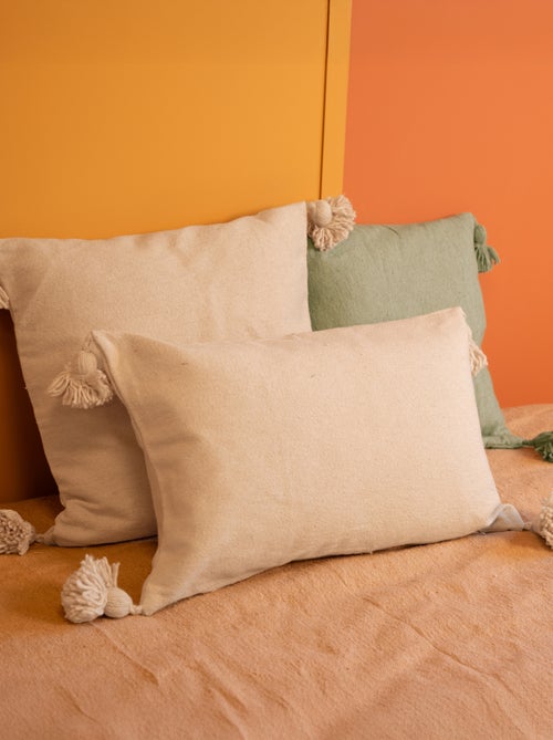 Housse de coussin en laine à pompons - Kiabi